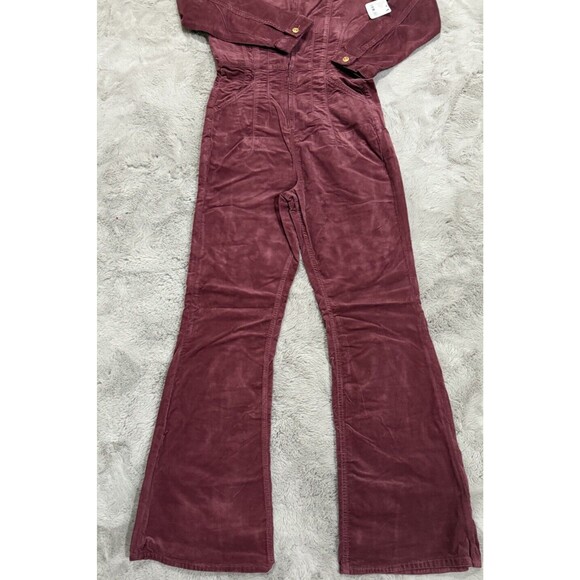 NWT $178 Free People Jayde Cord Flare Jumpsuit Wine L Cottagecore Western Retro - Picture 7 of 16